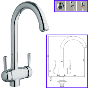 Rubinetteria Beverino 3 Vie Miscelatore 3 Vie Cigno Cromato - AqaLight Depuratori Acqua Milano e Monza