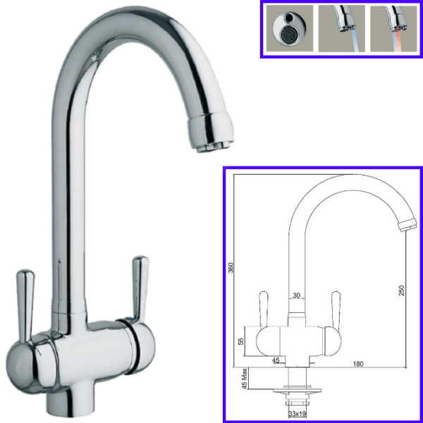 Rubinetteria Beverino 3 Vie Miscelatore 3 Vie Cigno Cromato - AqaLight Depuratori Acqua Milano e Monza