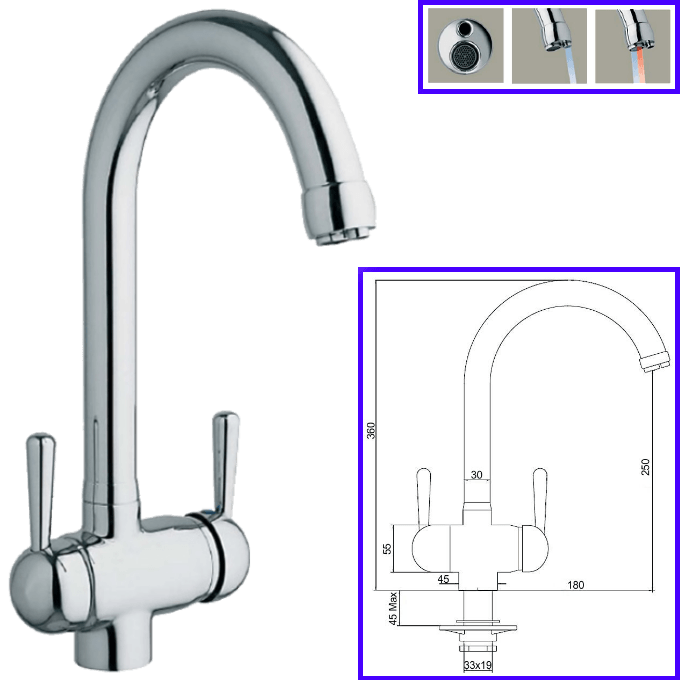 Rubinetteria Beverino 3 Vie Miscelatore 3 Vie Cigno Cromato - AqaLight Depuratori Acqua Milano e Monza
