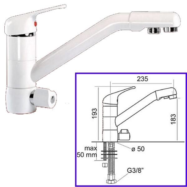Rubinetteria Beverino 3 Vie Miscelatore 3 Vie Classic New Bianco - AqaLight Depuratori Acqua Milano e Monza