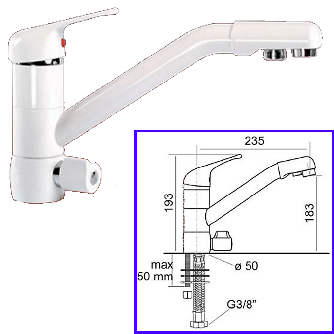 Rubinetteria Beverino 3 Vie Miscelatore 3 Vie Classic New Bianco - AqaLight Depuratori Acqua Milano e Monza