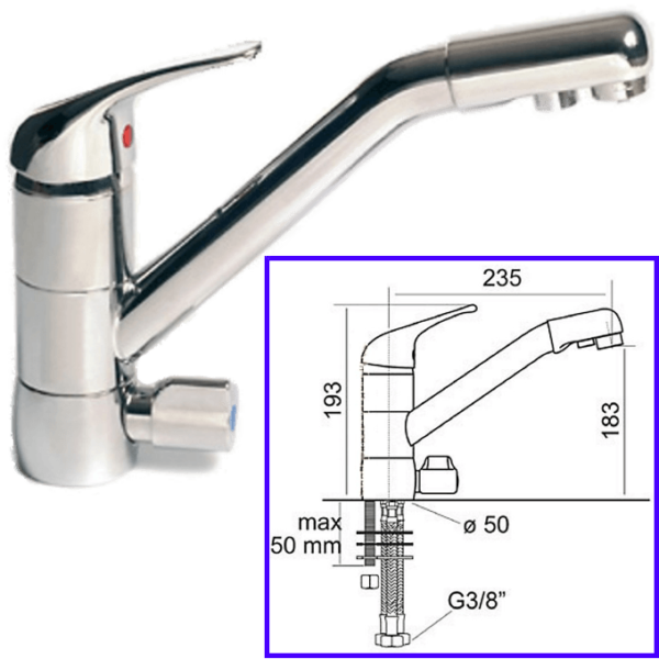 Rubinetteria Beverino 3 Vie Miscelatore 3 Vie Classic New Cromato - AqaLight Depuratori Acqua Milano e Monza