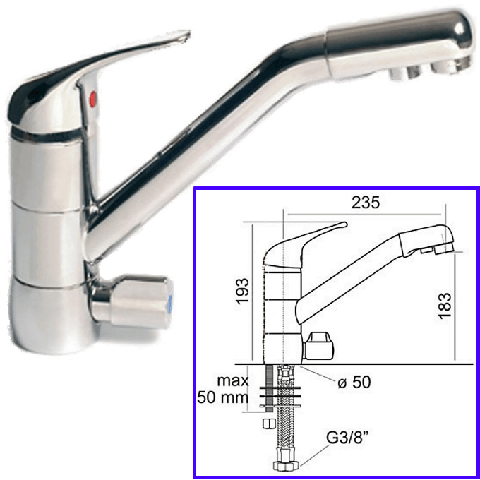 Rubinetteria Beverino 3 Vie Miscelatore 3 Vie Classic New Cromato - AqaLight Depuratori Acqua Milano e Monza