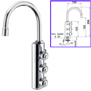 Rubinetteria Beverino 3 Vie Rubinetto Beverino 3 Vie 6mm Collo Corto Cromato con Pomelli - AqaLight Depuratori Acqua Milano e Monza