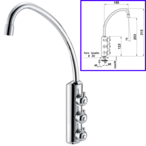 Rubinetteria Beverino 3 Vie Rubinetto Beverino 3 Vie 6mm Collo Lungo Cromato con Pomelli - AqaLight Depuratori Acqua Milano e Monza
