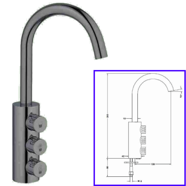 Rubinetteria Beverino 3 Vie Rubinetto Beverino 3 Vie Cigno Colorato con Pomelli - AqaLight Depuratori Acqua Milano e Monza