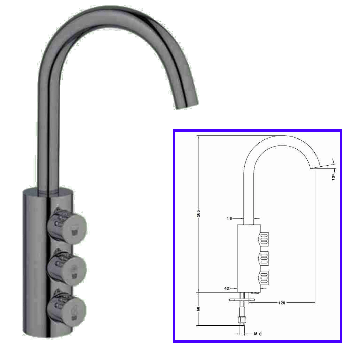 Rubinetteria Beverino 3 Vie Rubinetto Beverino 3 Vie Cigno Colorato con Pomelli - AqaLight Depuratori Acqua Milano e Monza
