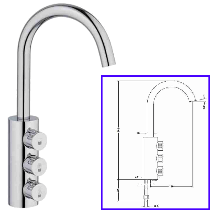 Rubinetteria Beverino 3 Vie Rubinetto Beverino 3 Vie Cigno Cromato con Pomelli - AqaLight Depuratori Acqua Milano e Monza