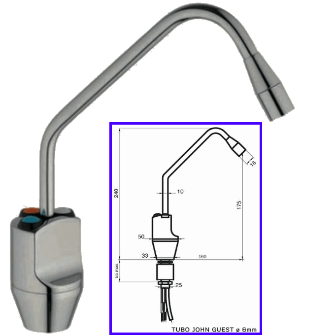Rubinetteria Beverino 3 Vie Rubinetto Beverino 3 Vie con Pulsanti Elettronici Colorato e Cromato 1 - AqaLight Depuratori Purificatori Osmosi Acqua Milano e Monza