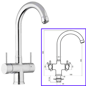 Rubinetteria Beverino 5 Vie Miscelatore 5 Vie Separate Platinum Cromato - AqaLight Depuratori Purificatori Osmosi Acqua Milano e Monza